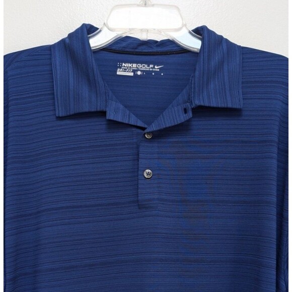 NIKE Men's GOLF Sz L DRI-FIT Performance Polo Shirt Short Sleeve Striped Blue - Picture 1 of 5